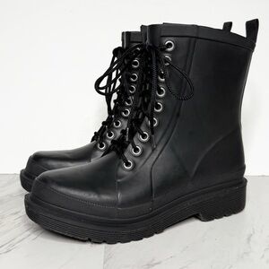 Chooka Damascus Black Lace Up Mid Rain Boot 10